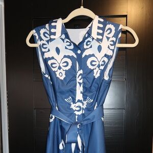 Elegant Blue and White Patterned Dress
